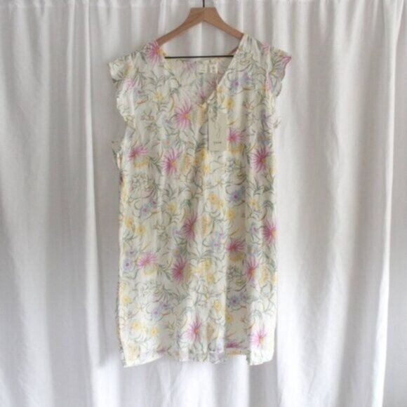 NWT Joie 100% Linen Shift Lightweight Floral Dress Flutter Sleeves Extra Large - Picture 1 of 4